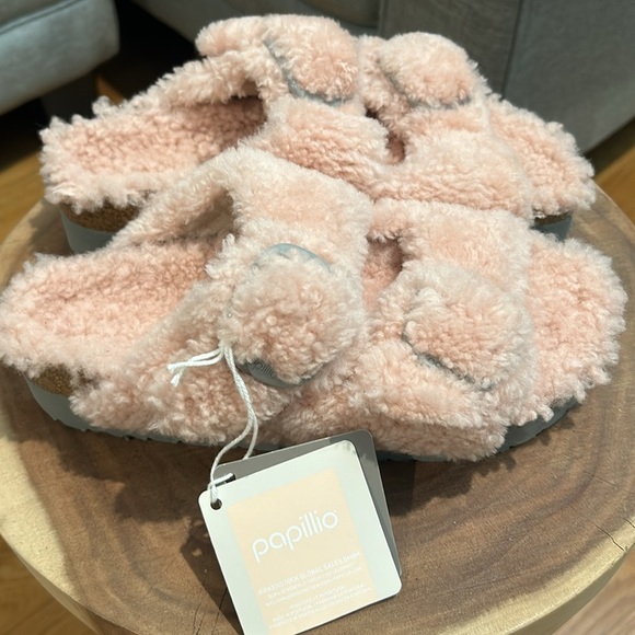 Birkenstock Arizona Big Buckle Shearling Slide Sandal Teddy Crystal Rose Size 39 - Picture 3 of 9